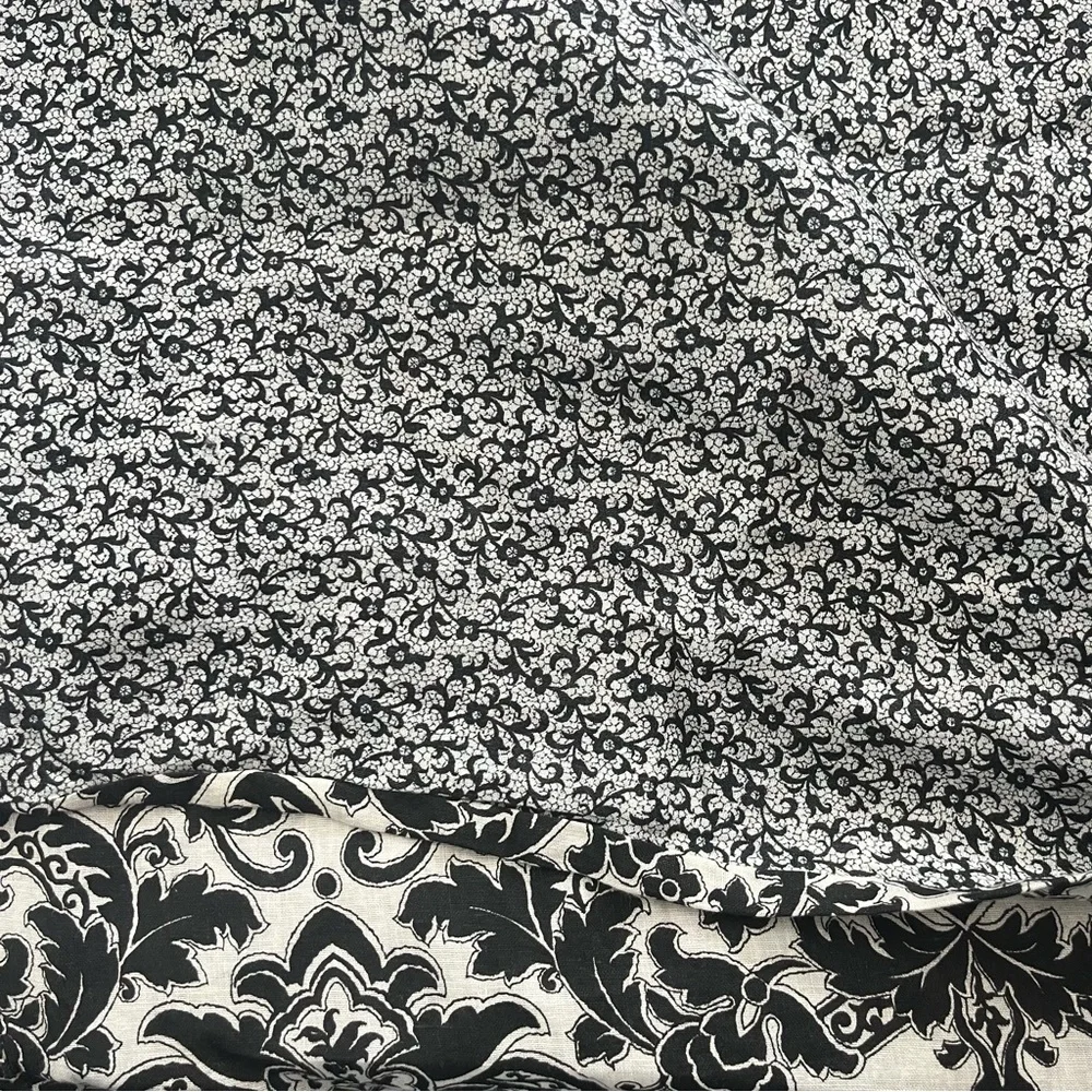 Ethan Allen, vintage 100% linen,Elegant Black and White Floral Bedding Set